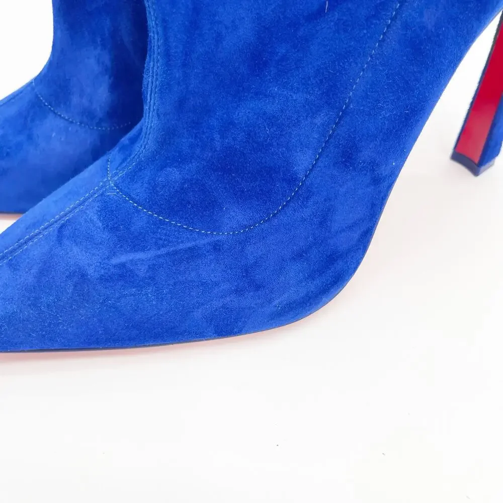Christian Louboutin Condora Botta Alta Galactiqueen Blue Suede OTK Boots EU 41.5